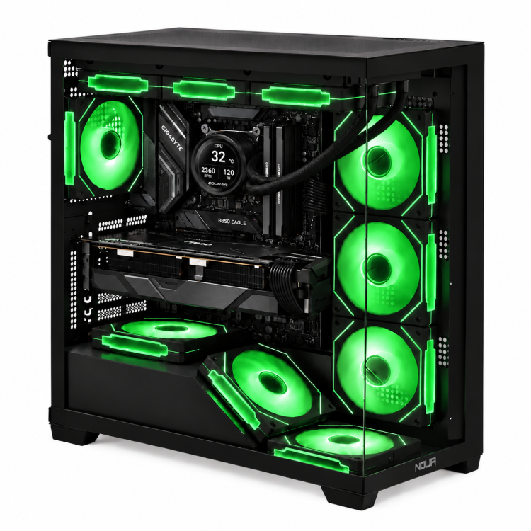 PCGamingNeroconIlluminazioneVerde_cnvL6ekf14Tm_large LEGION RX9 PRO – Pc Gaming Ryzen 5 9600X, RX 9070 16Gb,Ram 32GB DDR5 6000 MHz,Ssd Nvme 1Tb,Dissipatore a Liquido 360mm, Windows 11 Pro – immagine 7